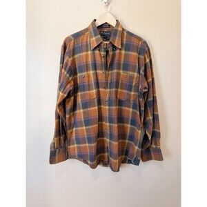 BURBERRY LONDON Plaid Flannel LS 100% Cotton Autumn-fall Orange-blue Men Large